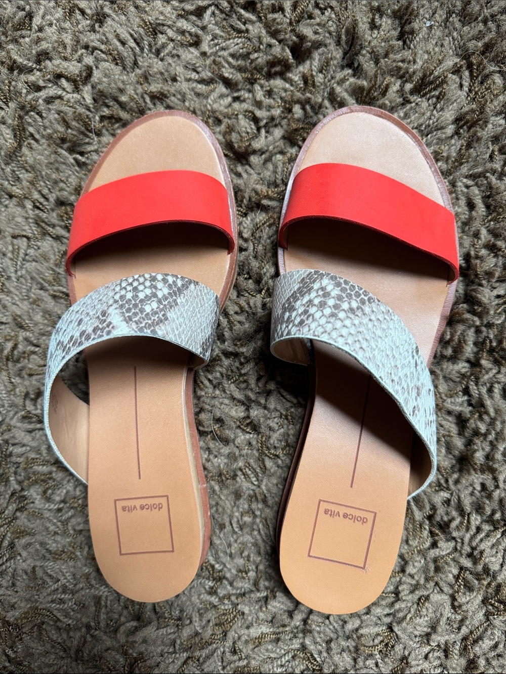 NWOB dolce vita orange & snakeskin slide sandals. Size 9.